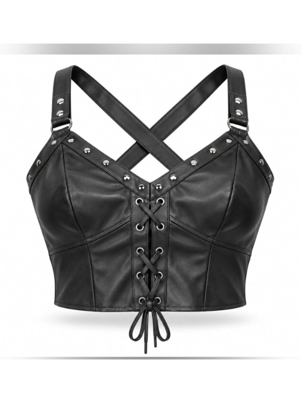 Torrid 1 Nightfall Black Faux Leather Lace Up Crop Top 1X 14 16